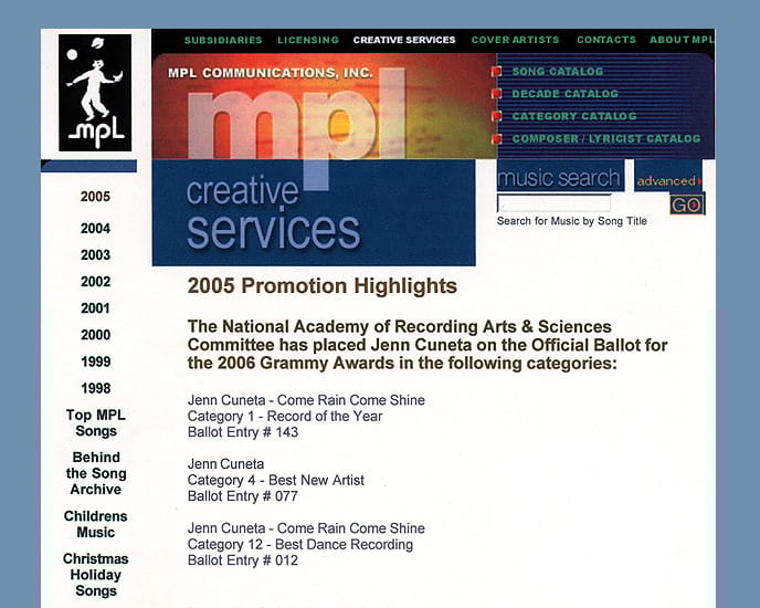 Jenn Cuneta Music Catalog